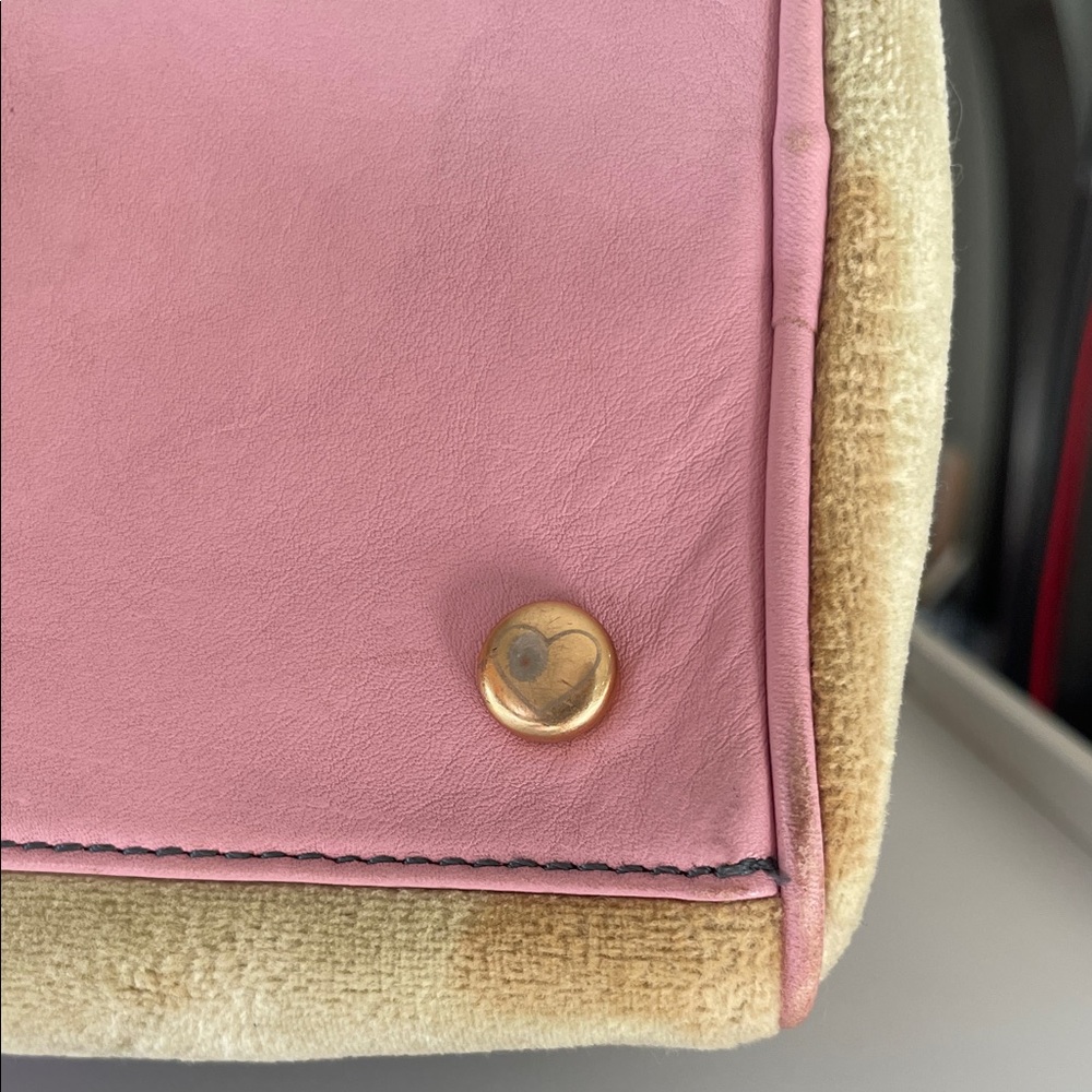 Vintage Juicy Couture Pink & Light Green Satchel with Light Green Pom Poms - Picture 10 of 16